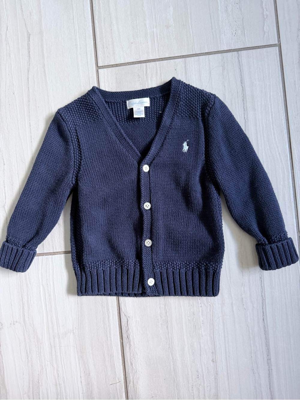 Ralph Lauren Navy Blue Knit V-Neck Cardigan